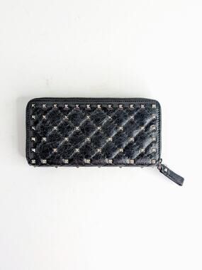 Valentino Garavani Rockstud Spike Wallet Black Patent Leather Zip Around